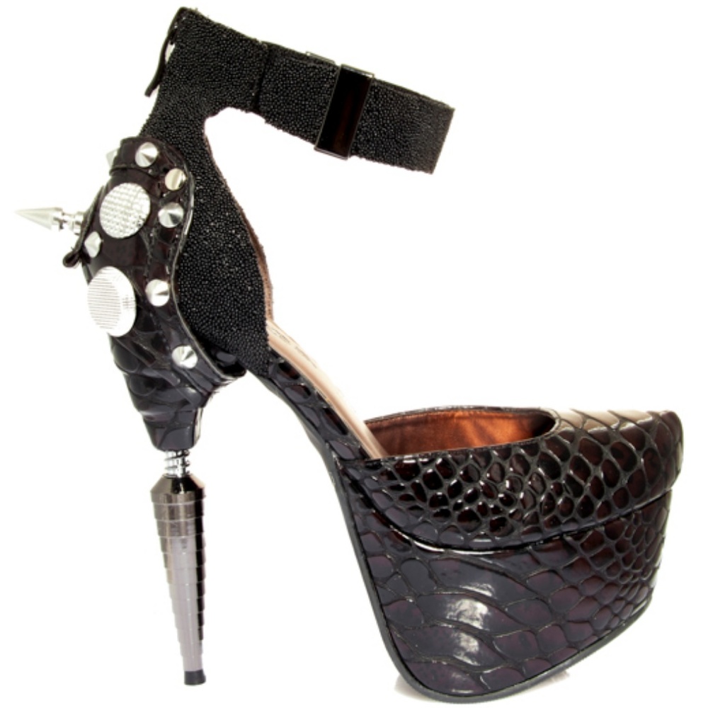 Venom Black Snakeskin Spiked Gothic Platform Pump